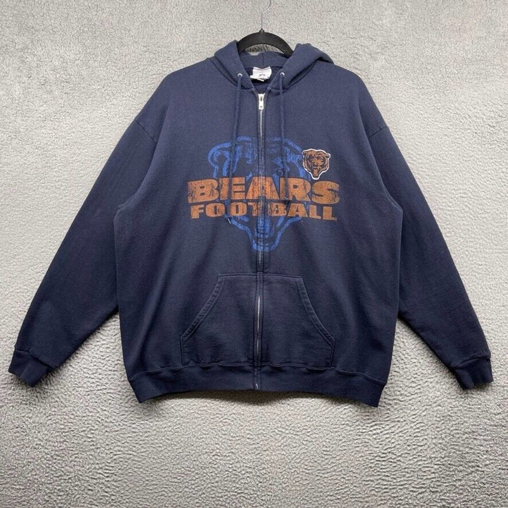 NFL Team Apparel Men Hooded Jacket Blue Chicago Bear Long Sleeve Full Zip Size L